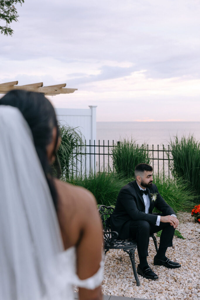 Romantic sunset photos of the couple on their wedding day, capturing their love against a stunning golden and pink sky.