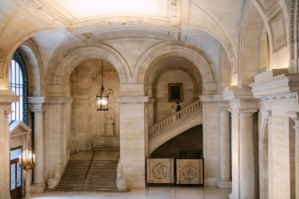New York Public Library architecture interior staircase NYC engagement session location
