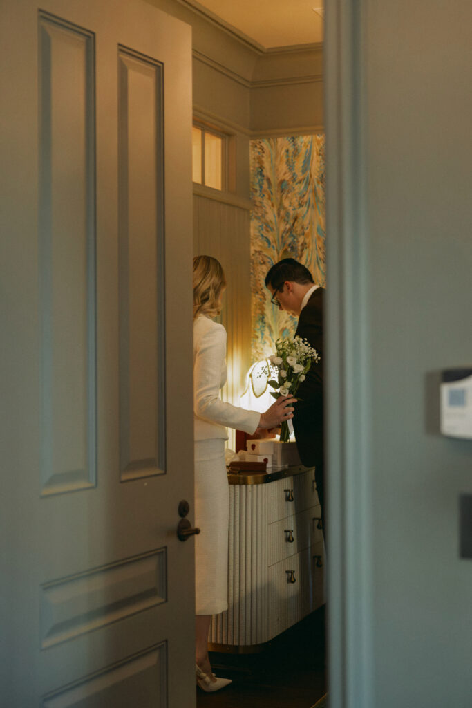 candid couple moment inside beekman hotel nyc before city hall wedding