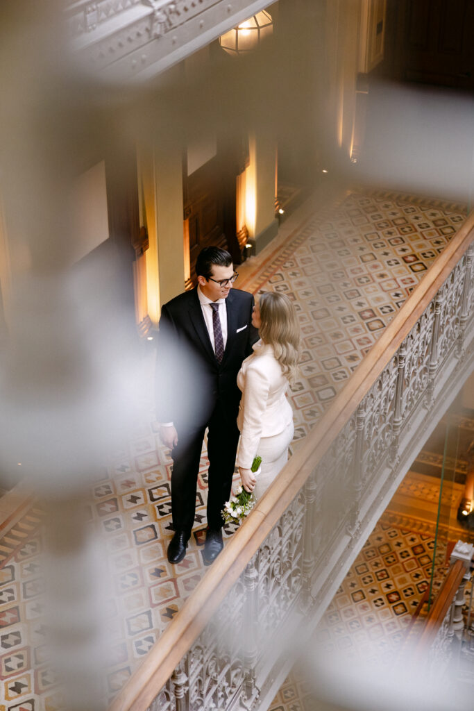 creative framed couple portrait beekman hotel nyc wedding elopement before city hall