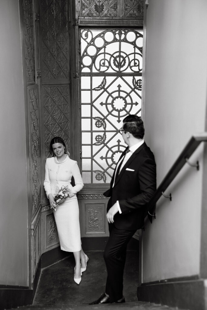 black and white candid couple moment beekman hotel nyc before city hall elopement