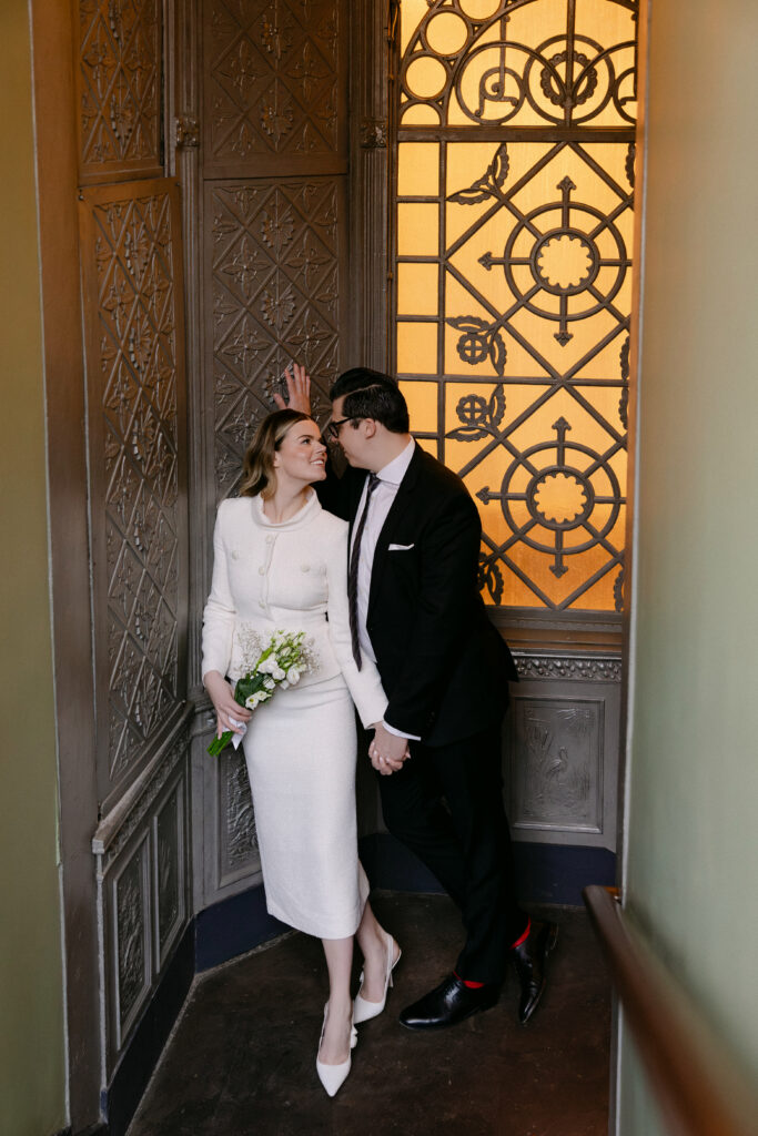 romantic couple portrait beekman hotel nyc elopement before city hall wedding