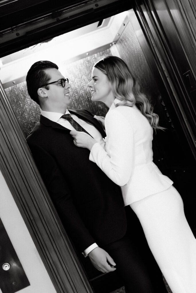 intimate black and white couple portrait beekman hotel nyc elopement before city hall