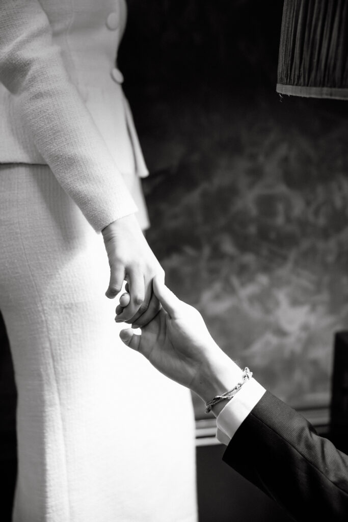 black and white wedding hands detail couple connection nyc elopement city hall