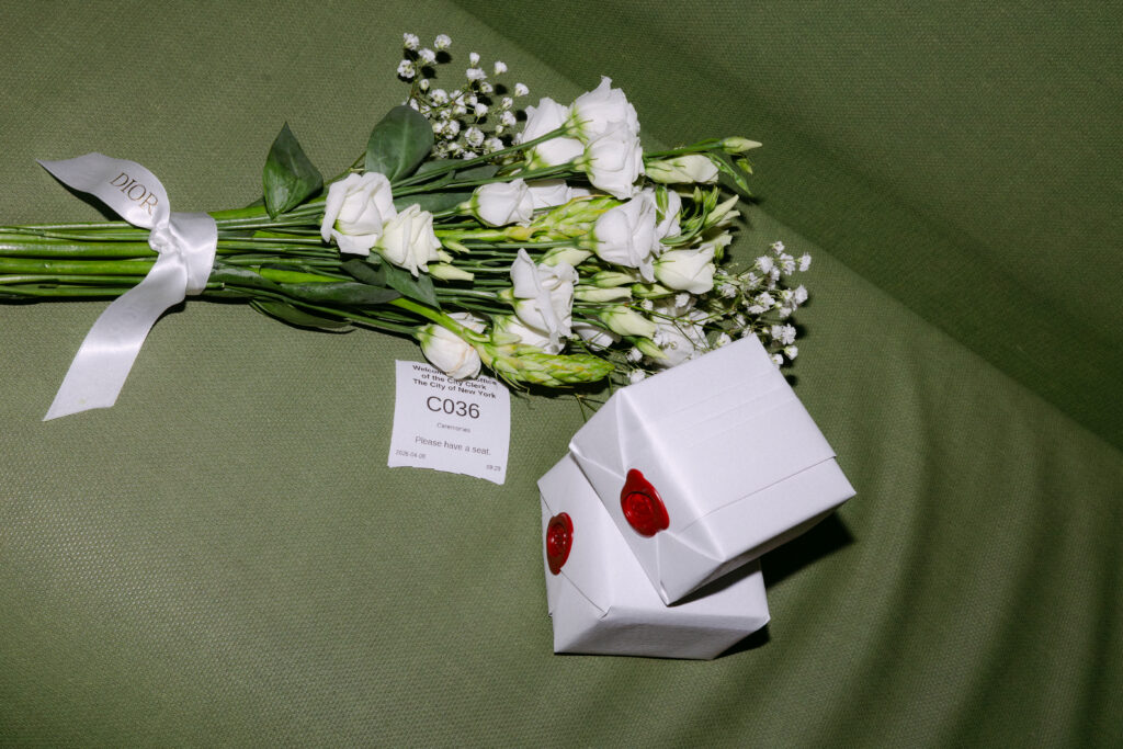 wedding flowers and ring box detail nyc elopement city hall wedding
