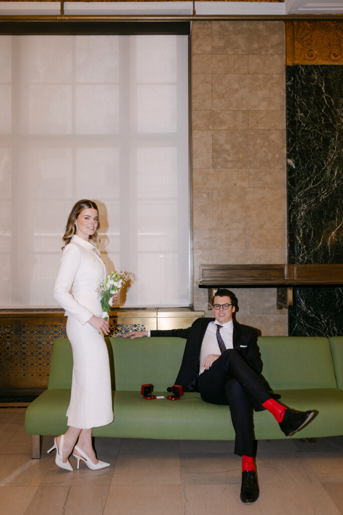 playful couple portrait beekman hotel nyc elopement before city hall wedding candid moment