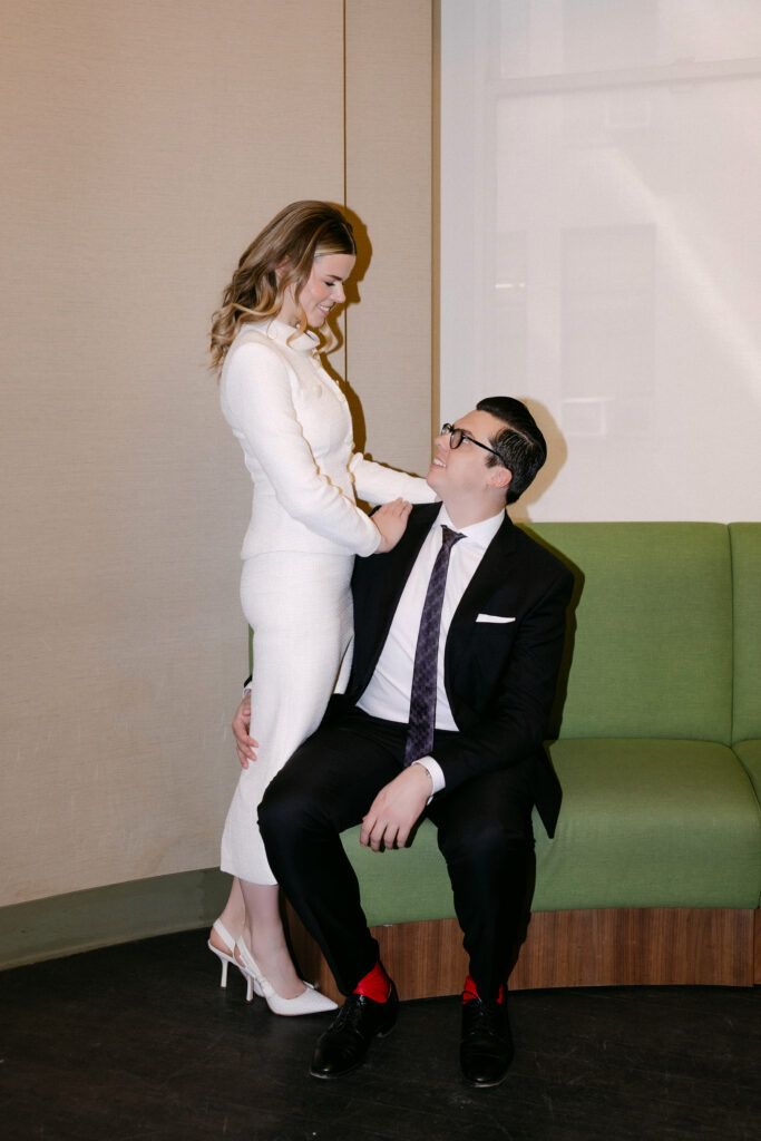 playful couple moment nyc city hall wedding elopement before ceremony candid photo